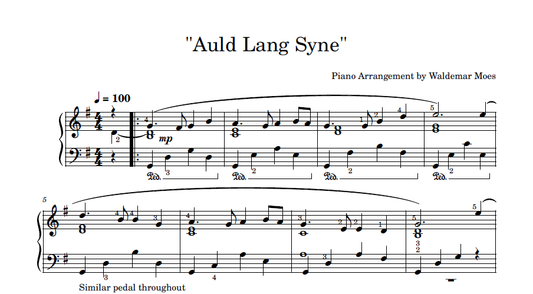 Sheet Music - Auld Lang Syne (Piano Arrangement by Waldemar Moes)